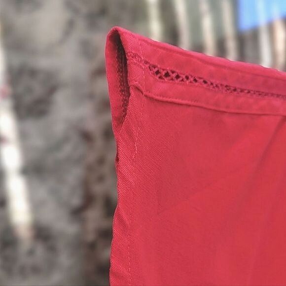 Olsen red linen blend crochet detail v-neck short sleeve t-shirt - Picture 11 of 12